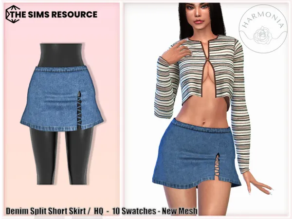 Alpha HMR Denim Split Short Skirt by Harmonia - The Sims 4 Custom Content