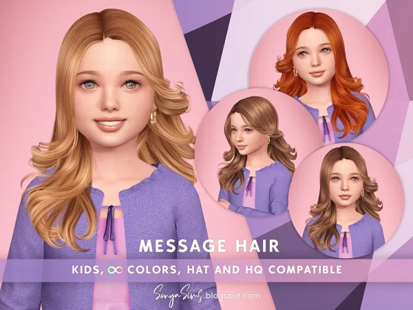 Alpha MESSAGE HAIR KIDS by sonyasims - The Sims 4 Custom Content
