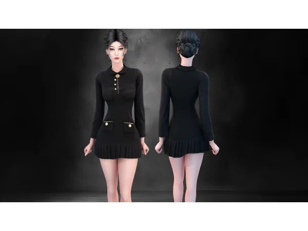 Alpha CLASSIC BLACK DRESS WITH BUTTONS by Garfiel - The Sims 4 Custom Content