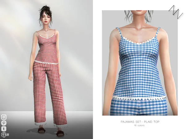 Maxis Match PAJAMAS SET PLAID TOP by ZNsims - The Sims 4 Custom Content