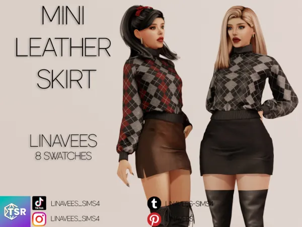 Alpha CELINE MINI LEATHER SKIRT by linavees - The Sims 4 Custom Content