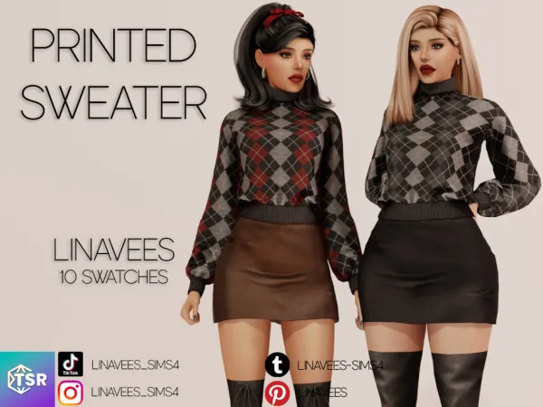 Mix CELINE PRINTED SWEATER by linavees - The Sims 4 Custom Content