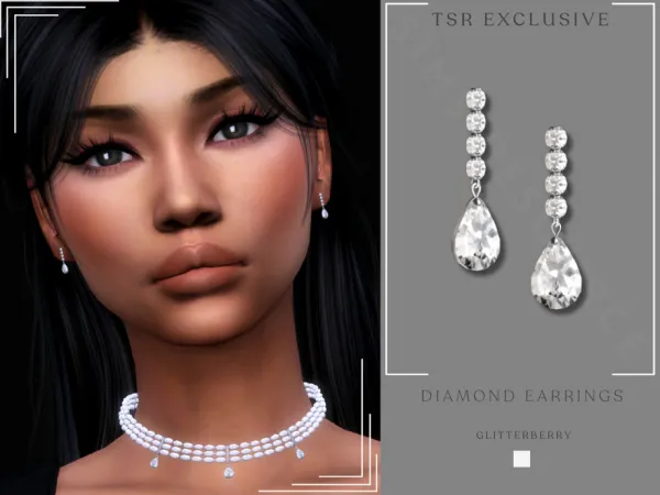 Alpha Diamond Earrings by Glitterberryfly - The Sims 4 Custom Content