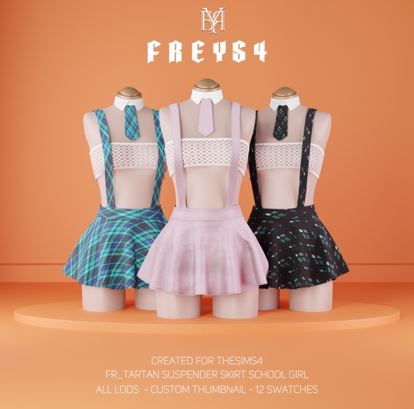 Alpha FR_Tartan Suspender Skirt School Girl by freys4 - The Sims 4 Custom Content