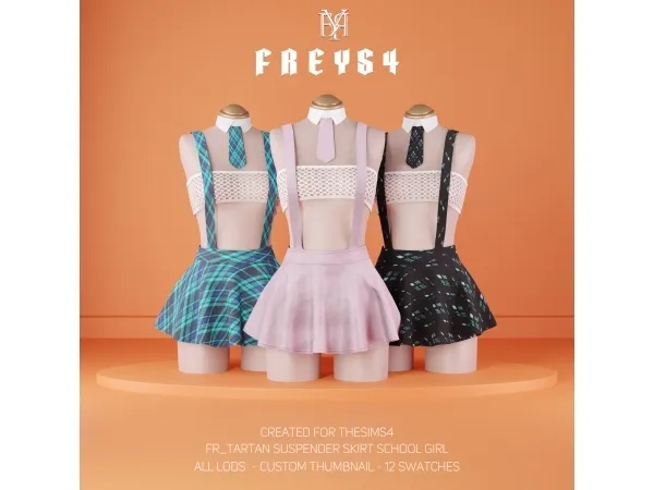 Alpha FR_Tartan Suspender Skirt School Girl - The Sims 4 Custom Content