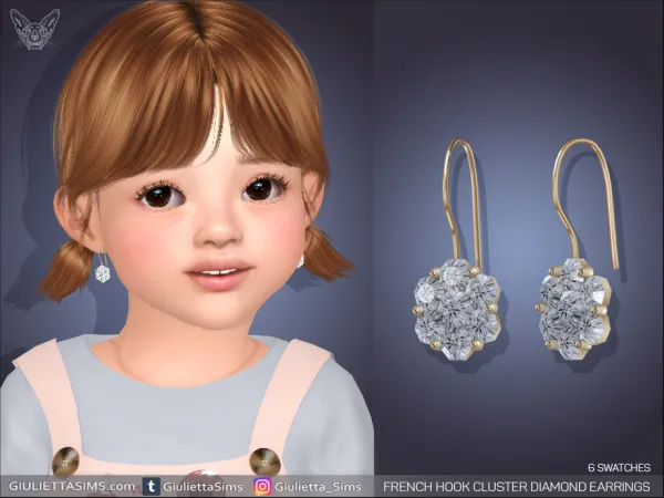 Alpha French Hook Cluster Setting Diamond Earrings For Toddlers - The Sims 4 Custom Content