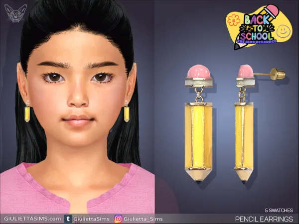 Alpha Pencil Earrings For Kids - The Sims 4 Custom Content
