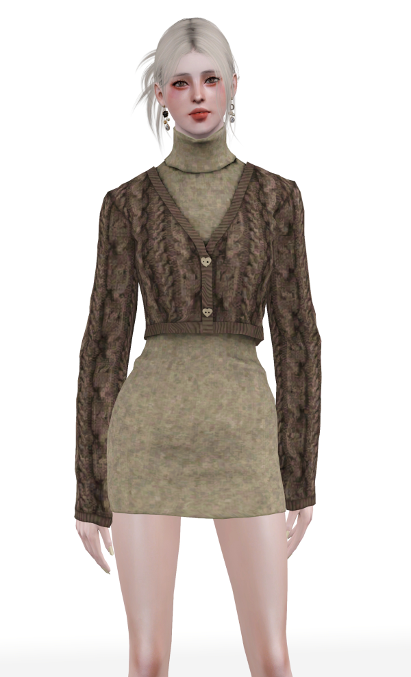 [sudal] Turtleneck n cardigan Dress by simsfinds - The Sims 3 Custom Content