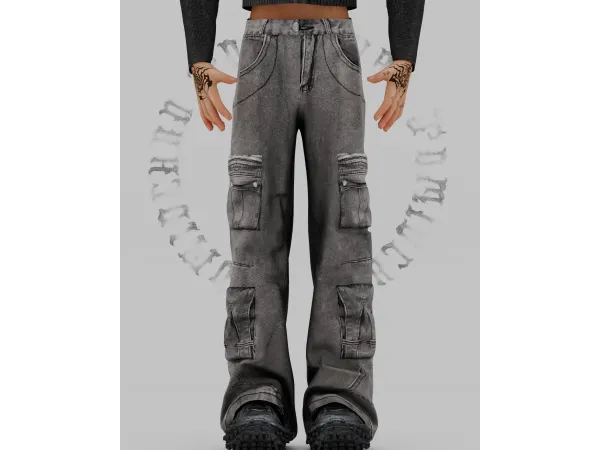 Alpha Multi Pocket Washed Cargo Jeans by TOMIOCHAN - The Sims 4 Custom Content