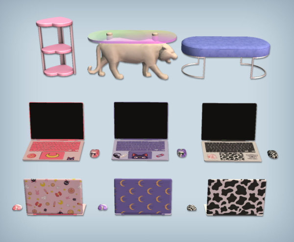Bedroom Set Bench Laptop Tiger Table and Heart Pedestal by simsfinds - The Sims 2 Custom Content