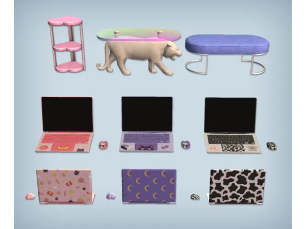 Bedroom Set Bench Laptop Tiger Table and Heart Pedestal by jacky93sims - The Sims 2 Custom Content