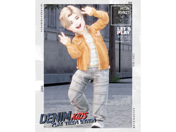 Alpha Toddler's Inside Shirt Suede Collar Denim Jacket by heathenthirteen - The Sims 4 Custom Content