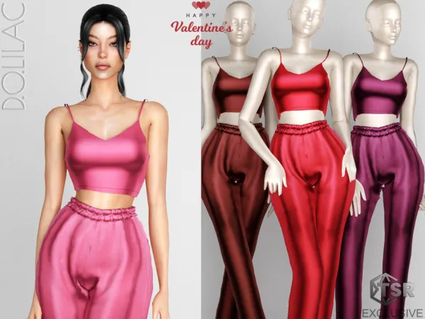 Alpha Valentine's Day Satin Pyjama Set Strap Top DO0221 by thesimsresource - The Sims 4 Custom Content