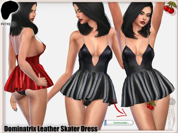 Alpha Dominatrix Leather Skater Dress (Undressable) by harmoniasims4 - The Sims 4 Custom Content