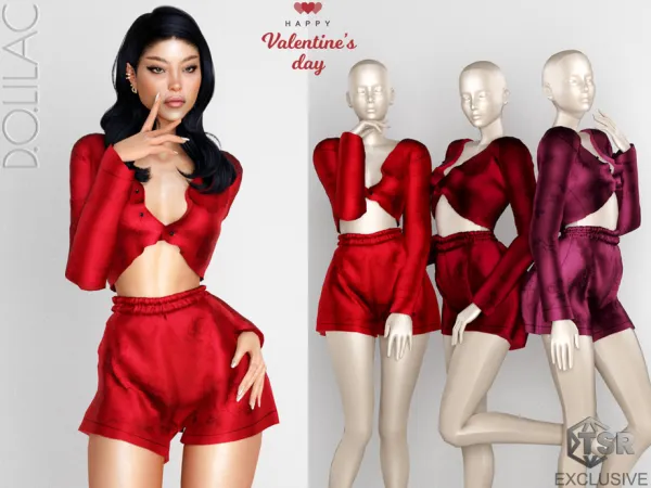 Alpha Valentine's Day Floral Jacquard Satin PyjamaSet Bottom DO0220 by DOLilac - The Sims 4 Custom Content