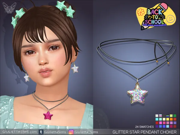 Alpha Glitter Star Pendant Choker For Kids - The Sims 4 Custom Content