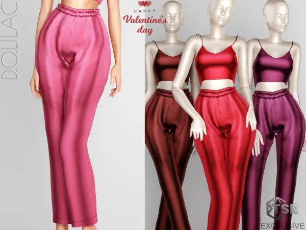 Alpha Valentine's Day Satin Pyjama Set Long Bottom DO0222 by DOLilac - The Sims 4 Custom Content