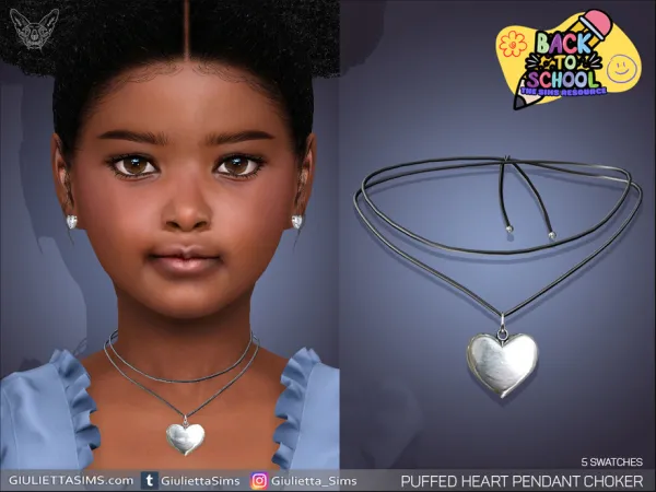 Alpha Puffed Heart Pendant Choker For Kids - The Sims 4 Custom Content