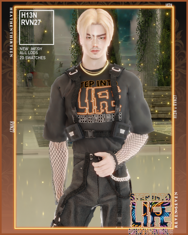 Alpha Cyberwear Tactical Vest Fishnet Graphic Shirt by simsfinds - The Sims 4 Custom Content