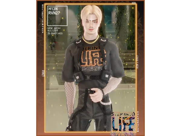 Alpha Cyberwear Tactical Vest Fishnet Graphic Shirt by heathenthirteen - The Sims 4 Custom Content