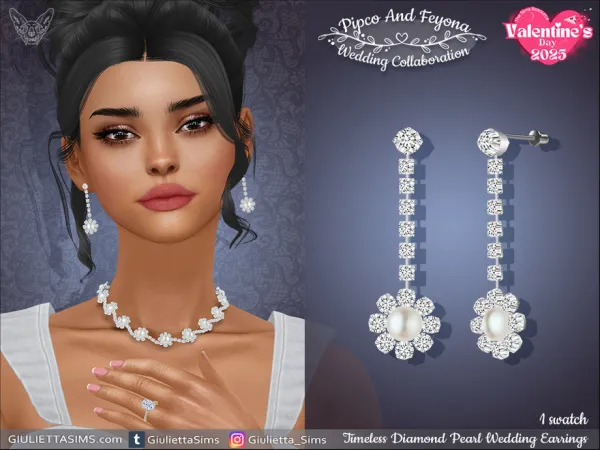 Alpha Timeless Diamond Pearl Drop Earrings - The Sims 4 Custom Content