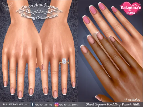 Alpha Short Square French Wedding Nails - The Sims 4 Custom Content