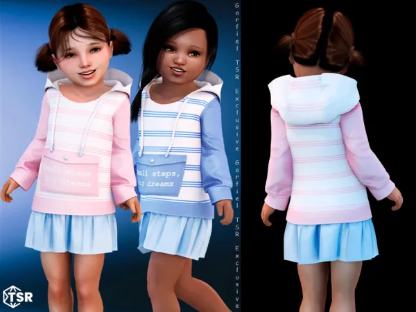 Alpha Arletta Striped hoodie dress with pouch by Garfiel - The Sims 4 Custom Content