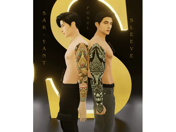 Mix Tattoo Collection Sleeve Royale Heaven by po_sul - The Sims 4 Custom Content