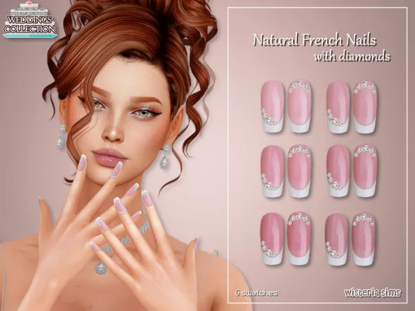 Alpha Natural French Nails with diamonds by wisteriasims - The Sims 4 Custom Content