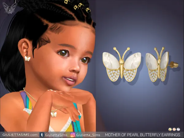 Alpha Mother Of Pearl Butterfly Earrings For Toddlers - The Sims 4 Custom Content