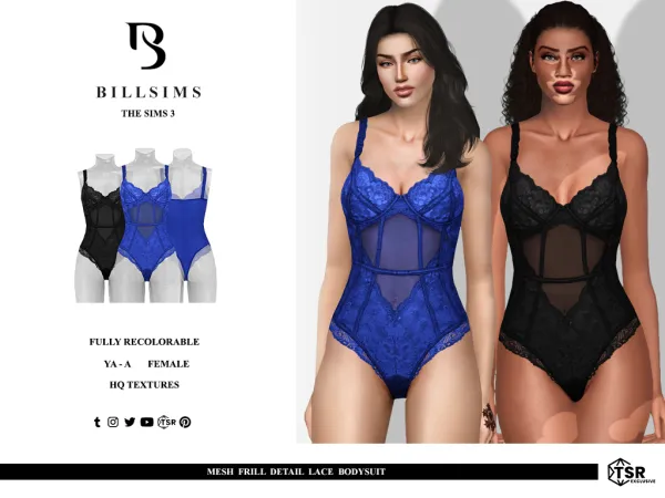 Mesh Frill Detail Lace Bodysuit ( ) by billsims - The Sims 3 Custom Content