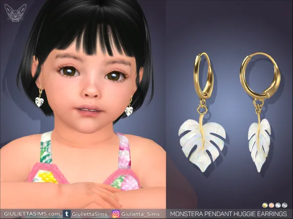 Alpha Monstera Pendant Huggie Earrings For Toddlers - The Sims 4 Custom Content