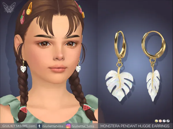 Alpha Monstera Pendant Huggie Earrings For Kids - The Sims 4 Custom Content
