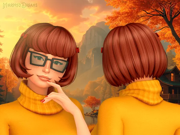 Maxis Match Hair Velma Dinkley Ribbon Bow Mistério SA (Post 13) by mirroreddreamscc - The Sims 4 Custom Content
