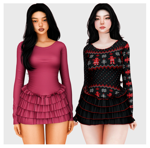 Alpha Frill Sleeve Dress by unknown66irl - The Sims 4 Custom Content