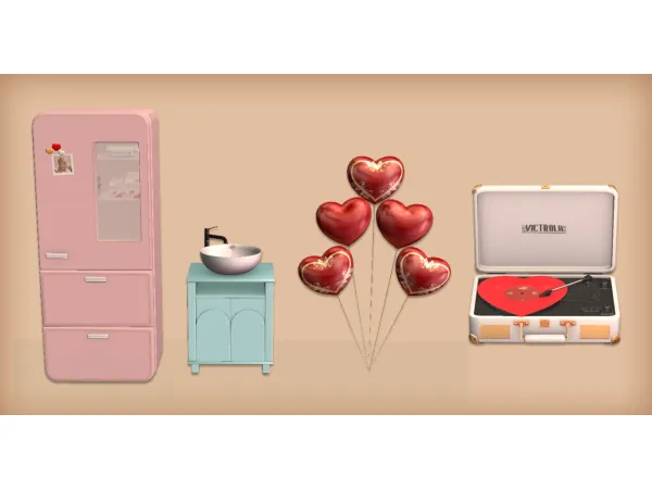 Nyanyas Refrigerator Vinyl Heart Mui Bathroom Sink and Heart Balloon by jacky93sims - The Sims 2 Custom Content