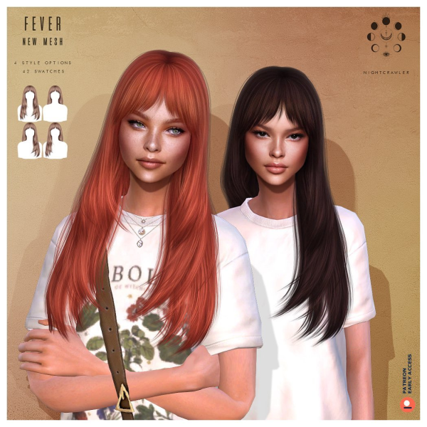 Alpha FEVER HAIR by nightcrawler - The Sims 4 Custom Content