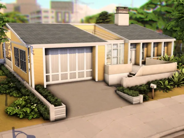 Maxis Match Retro futuristic one story house (NO ) by plumbobkingdom - The Sims 4 Custom Content