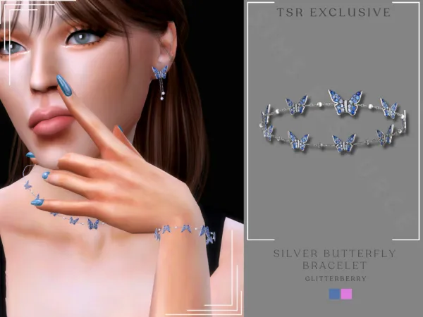 Alpha Silver Butterfly Bracelet by Glitterberryfly - The Sims 4 Custom Content