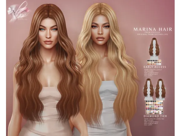Alpha MARINA HAIR by BoatAom - The Sims 4 Custom Content