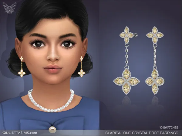 Alpha Clarisa Long Crystal Drop Earrings For Kids - The Sims 4 Custom Content