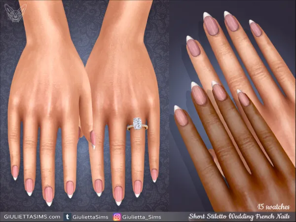 Alpha Short Stiletto French Wedding Nails - The Sims 4 Custom Content