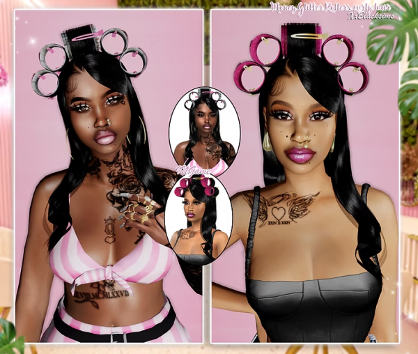 Alpha Money Glitter Roller Set Curly Hair by simsfinds - The Sims 4 Custom Content