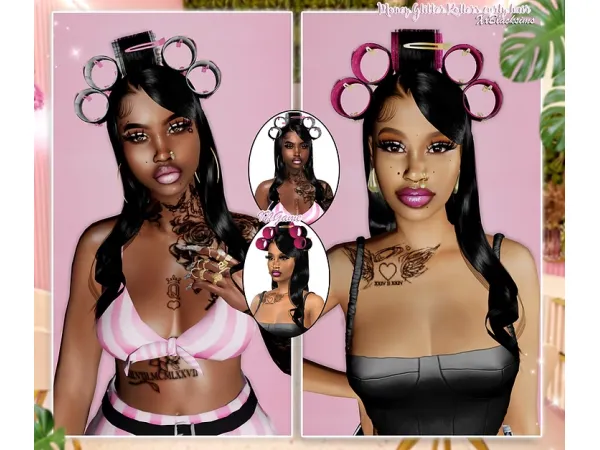 Alpha Money Glitter Roller Set Curly Hair by xxblacksims - The Sims 4 Custom Content