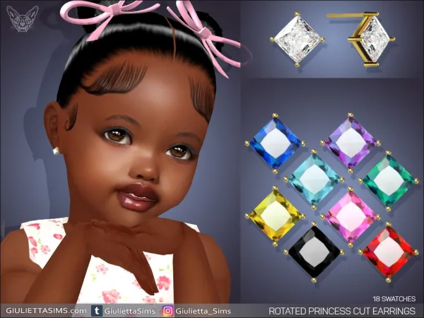 Alpha Princess Cut Rotated Crystal Earrings For Toddlers - The Sims 4 Custom Content