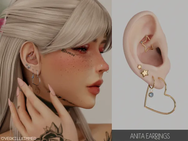 Alpha Anita earrings - The Sims 4 Custom Content