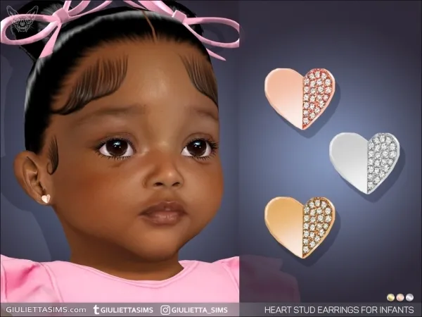 Alpha Diamond Stud Heart Earrings For Infants - The Sims 4 Custom Content