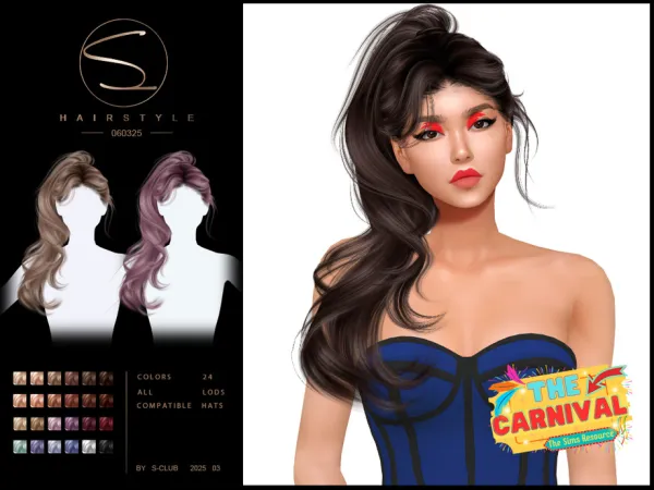 Alpha Wavy ponytail hairstyle 060325 CLUB by S - The Sims 4 Custom Content