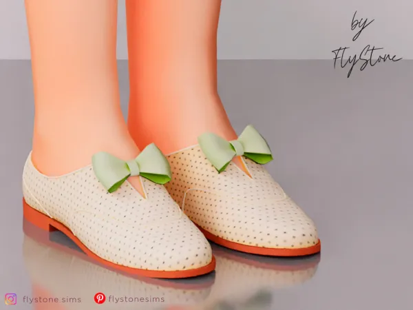 Maxis Match Child Perforated Loafers With Bow by FlyStone - The Sims 4 Custom Content