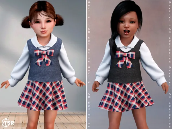 Alpha Clare Plaid school dress with a bow by Garfiel - The Sims 4 Custom Content
